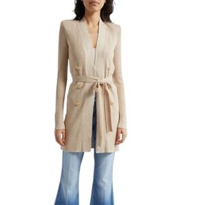 L'Agence Noe Gold Metallic Double Breasted Ribbed Cardigan Gold Embossed Buttons